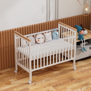 Set Patut din lemn cu sertar, 120 x 60 cm, Craft, WBB2024-2, Alb si Natur, cu Saltea MyKids 120 x 60 x 10 cm - Img 3
