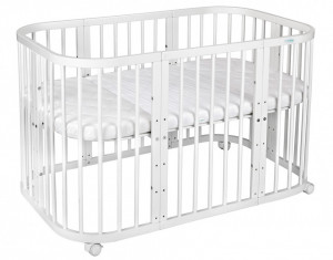 Set Patut Evolutiv pentru Copii, Multifunctional, 7in1, cu Saltele, Baldachin, Lenjerie si Aparatori Laterale, Transformabil, Masa de Schimbat, Co-Sleeping, Tarc de Joaca, Birou, Scaune, Waldin, Alb, Echipament Alb, 88 - Img 3