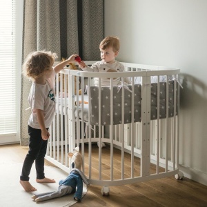 Set Patut Evolutiv pentru Copii, Multifunctional, 7in1, cu Sistem de Leganare, Saltele Incluse, Transformabil, Waldin, Alb - Img 11