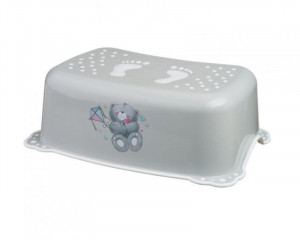 Taburet copii antiderapant Bears Grey-White, înălțător baie, 50 kg