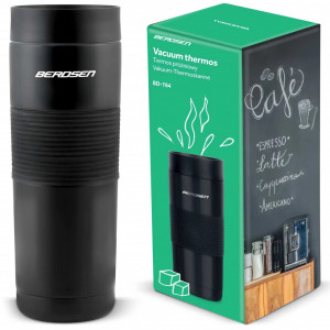 Termos din otel inoxidabil, invelis antiderapant, 590 ml, cu pai curea reglabila, Berdsen, Travel Line, BD-784, Negru - Img 3