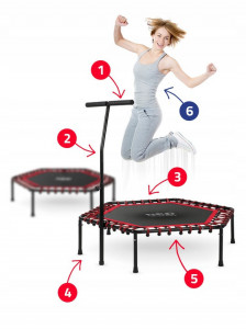 Trambulina de Fitness, Hexagonala, cu Maner, Neo-Sport, 127 cm, greutate maxima 100 kg, Negru/Rosu - Img 6