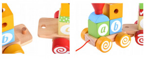 Trenulet din lemn, cu 14 forme greometrice, litere, Multicolor, varsta 1+ - Img 4