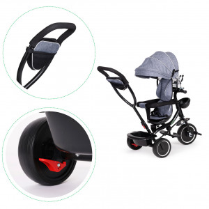 Tricicleta pentru copii, Ecotoys, cu scaun rotativ, control parental, elemente detasabile, Gri - Img 4