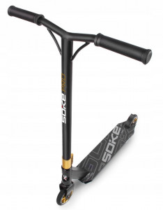 Trotineta cu 2 roti, Soke, Pro, 85 x 50 cm, Aluminiu, compresie HIC, rulmenti ABEC-9, punte sudata, Greutate maxima utilizator 100 Kg, Negru/Gold - Img 2