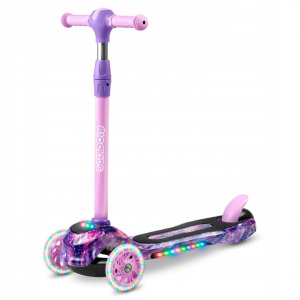 Trotineta de echilibru pentru copii, cu 3 roti, lumini LED, pliabila, ghidon reglabil, pana la 35 kg, Ricokids, Piko, Roz/Mov - Img 1