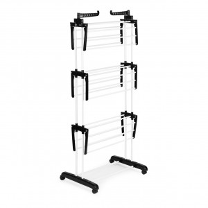 Uscator de rufe vertical, din otel, Modern Home, 171 x 50 x 73 cm, 6 brate pliabile, 2 brate pentru umerase, 4 roti, Alb/Negru - Img 2