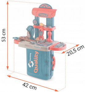 Atelier de lucru din plastic pentru copii, tip valiza, cu 20 accesorii, 42 x 20,5 x 53 cm, Ricokids, 3 in 1, Albastru - Img 6
