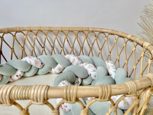 Babynest 2in1 pentru copii, cu margini impletite, din bumbac catifelat, Sparrow Velvet, Eucalipt Flowers - Img 5