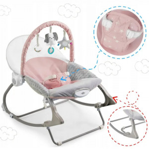 Balansoar pentru copii, cu vibratii, 2 trepte de inclinare, bara de jucarii, Nukido, Roz - Img 3