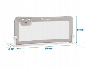 Bariera de siguranta pentru pat, Nukido, Bed Rail, 150 x 66 x 35 cm, Gri, 722300 - Img 5