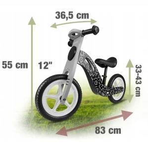 Bicicleta de echilibru din lemn pentru copii, scaun din spuma, roti 12 inchi, Ricokids, Veltino, 7615, Neagra - Img 6