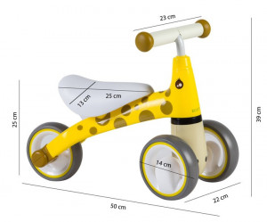 Bicicleta de echilibru pentru copii, roti duble, pentru interior / exterior, max 20 kg, 18 - 36 luni, Ecotoys, Girafa, Galbena - Img 2