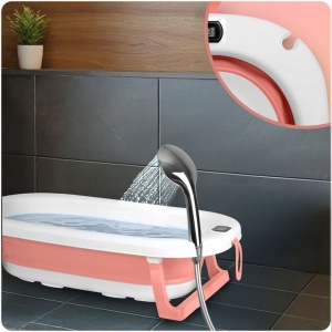 Cadita pliabila pentru bebelusi, cu Termometru digital, Perna Reductoare, Ricokids, 728701, Roz - Img 3