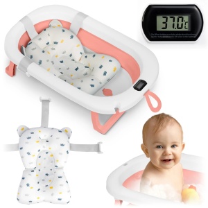 Cadita pliabila pentru bebelusi, cu Termometru digital, Perna Reductoare, Ricokids, 728701, Roz