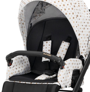 Carucior pentru copii, 2 in 1, Kunert, Ivento Premium, cadru auriu, ventilatie, suport pahar, husa pentru picioare, rucsac din piele ecologica, spatar reglabil, sezut pivotant, husa ploaie, husa tantari, White Style 01 - Img 6