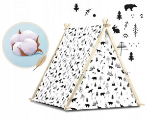 Casuta de joaca pentru copii, cu fereastra, buzunar 2 perne, lampa LED, 107 x 116 x 110 cm, Ricokids, Alba cu animale din padure - Img 2