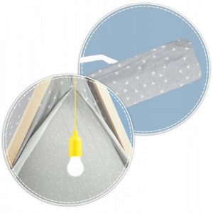 Casuta de joaca pentru copii, cu fereastra, buzunar 2 perne, lampa LED, 107 x 116 x 110 cm, Ricokids, Gri - Img 4
