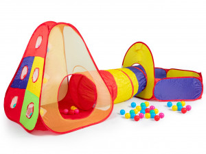 Cort de joaca pentru copii, iPlay, casuta cu tunel si piscina, 100 de bile colorate, cos pentru baschet, 300x120x100 cm, Multicolor - Img 5