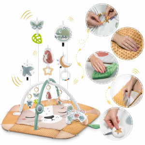 Covoras educativ pentru copii, multifunctional, pereti reglabili, 7 jucarii interactive, oglinda, 110 x 100 cm, Nukido, Lion - Img 3