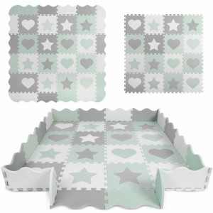 Covoras puzzle din spuma pentru copii, 151x151cm, 16 bucati, Ricokids, 738100, Gri-Menta - Img 4
