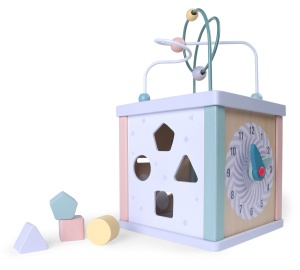 Cub Educativ Pentru Copii, Lemn, Sortare De Blocuri, Labirint, Ceas, EcoToys - Img 3