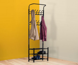 Cuier Pentru Haine, Cu 3 Rafturi Pentru Pantofi, 18 Carlige, Modern Home, 190 x 66 x 28 cm, GH-201 Black - Img 3