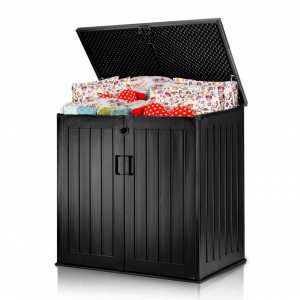 Cutie de depozitare pentru gradina, Plonos, 116 x 112,5 x 71 cm, 775 litri , panouri PP, rezistenta, Neagra - Img 6