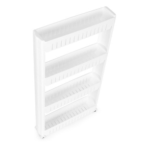 Dulap cu 4 rafturi stil biblioteca, pe roti, perfect pentru bucatarie sau baie, din plastic, 102 x 54 x 13 cm, Alb - Img 8