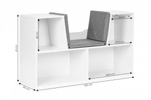 Dulap tip biblioteca multifunctionala, cu scaun, pentru copii, Ecotoys, 102x30x61 cm, Alb - Img 3