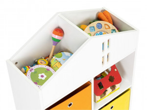 Dulap tip biblioteca, organizator jucarii, camera copilului, Ecotoys, 65,2x27x90,5 cm, Alb cu sertare colorate - Img 4