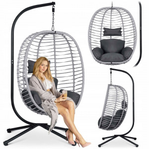 Fotoliu tip balansoar suspendat + perne, Sofotel, Toskana, 135 kg, cadru metalic, Gri - Img 2