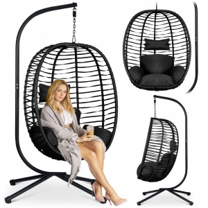 Fotoliu tip balansoar suspendat + perne, Sofotel, Toskana, 135 kg, cadru metalic, Negru - Img 7