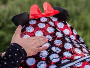 Ghiozdan pentru copii, Disney, Minnie Mouse, 2 fermoare, cu paiete, 40cm, AP0007 - Img 5