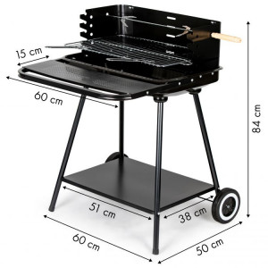 Gratar de gradina pe carbune cu rotisor, 2 roti, maner, reglare pe inaltime, 2 rafturi functionale, 53 x 34 cm, Modern Home, Negru - Img 4