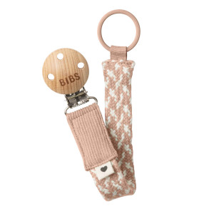 Lantisor pentru suzete bebelusi, BIBS, textil, lemn, metal, 22cm, Blush / Ivory