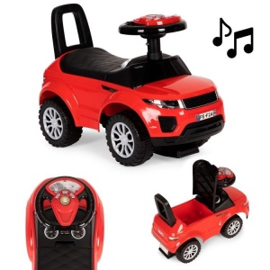 Masinuta Ride-On pentru copii, Land Rover, cu melodii si clanxon, spatar de protectie si volan multimedia, rosie - Img 4