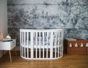 Patut Oval Evolutiv pentru Copii, Multifunctional, 7in1, Saltele Incluse, Transformabil, Masa de Schimbat, Co-Sleeping, Tarc de Joaca, Birou, Scaune, Waldin, Alb - Img 7
