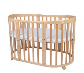 Patut Oval Evolutiv pentru Copii, Multifunctional, 7in1, Saltele Incluse, Transformabil, Masa de Schimbat, Co-Sleeping, Tarc de Joaca, Birou, Scaune, Waldin, Natural - Img 2