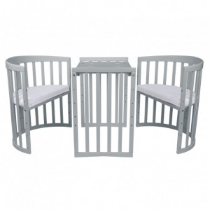 Patut Oval Evolutiv pentru Copii, Multifunctional, 7in1, Saltele Incluse, Transformabil, Masa de Schimbat, Co-Sleeping, Tarc de Joaca, Birou, Scaune, Waldin, Gri - Img 5