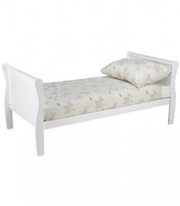 Patut Transformabil din Lemn Masiv de Pin, MDF, 140 x 70 cm, pentru copii si junior, vopsea certificata, 2 trepte de reglare inaltime, protectie theeter, 3 lamele detasabile, Woodies Safe Dreams, Noble, Alb - Img 3
