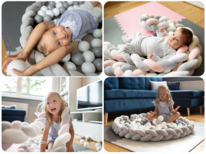 Protectie impletita pentru patut copii, 200 cm, Ricokids, Gri -Menta - Img 7