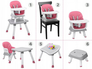 Scaun de hranire transformabil, masa cu scaun, inaltator, Jokomisiada, 6in1, Roz - Img 3