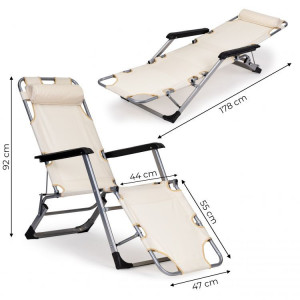 Scaun tip sezlong, pliabil, ajustabil, cu tetiera si cotiere, pentru gradina sau terasa, Modern Home, ZRL010F, Culoare Bej - Img 2