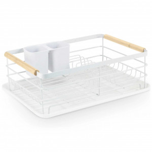 Scurgator de vase, cu suport de tacamuri, Massido, 43 x 32 x 14 cm, Alb, Manere din lemn - Img 3