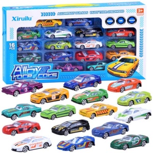 Set 16 masinute de jucarie, machetute din metal cu accesorii de plastic, Alloy Race Car, ZA2787