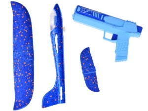 Set 2 in 1 Avion din spuma, Styrofoam Glider Plane, cu lumini LED si Pistol pentru propulsare, ShootPlay Set, Albastru, ZA5000 - Img 4