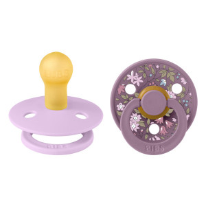 Set 2 suzete pentru bebelusi, BIBS x LIBERTY, Colour Chamomile Lawn Latex, tetina rotunda, 6-18 luni, Mauve / Violet Sky