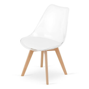 Set 4 scaune moderne, stil scandinav cu picioare din lemn masiv si perna din piele ecilogica, transparente - Img 6