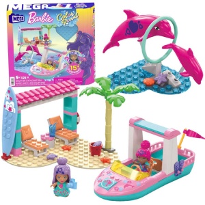 Set de construit XXL,121 piese, Blocuri, Figurine, Delfini, Baze, Barbie Color Reveal, ZA5425